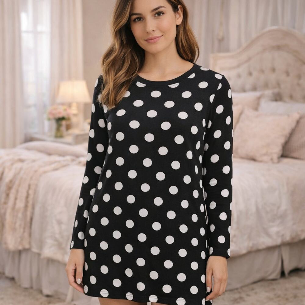 Kate Spade SZ XS Black With White Polka Dot Sleep Shirt KS22207 NWT